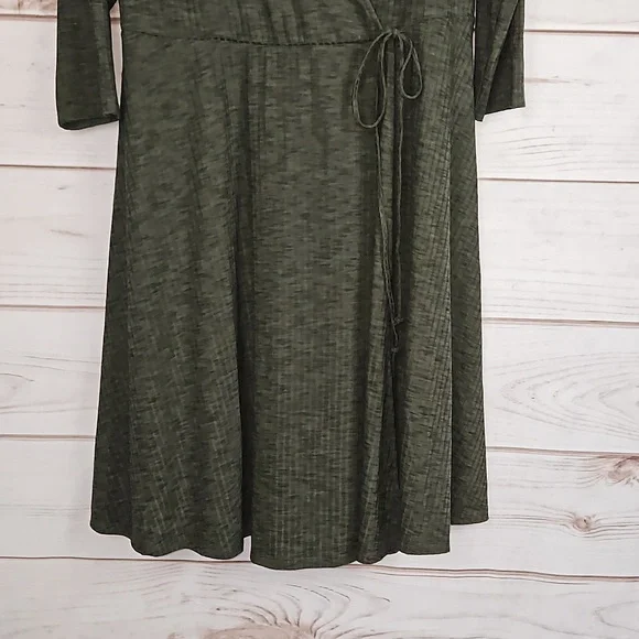 Torrid Mini Ribbed Knit Faux Wrap Olive Green Dress - Size 1